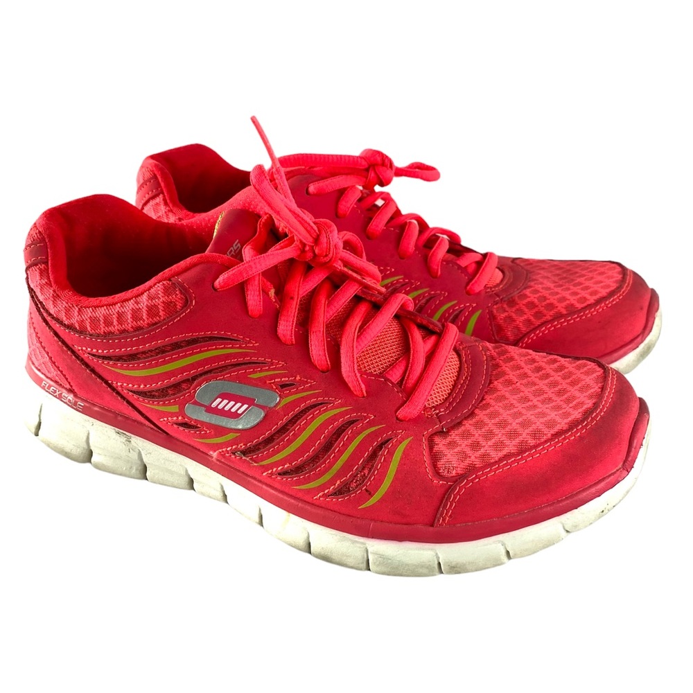 Sketchers Neon Red Well Loved Worn Out Used Sneakers Size 9